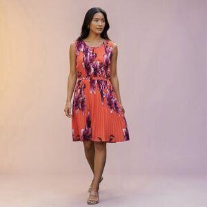 BARASCHI for Anthropologie pleated fit and flare dress Coral And Purple Size LP